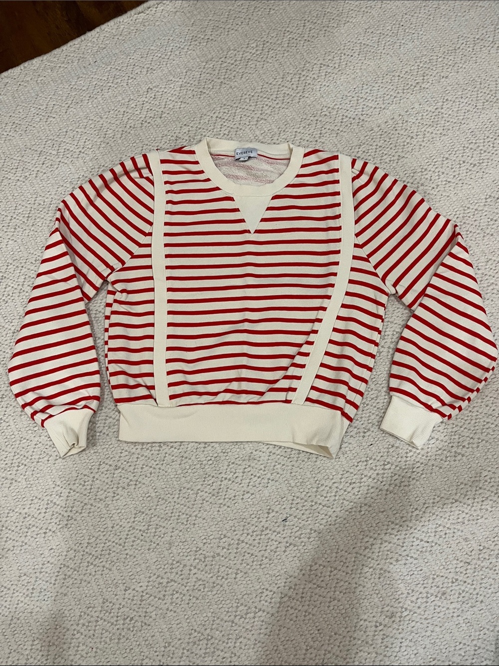 Evereve Red and Cream Striped Crewneck Sweater